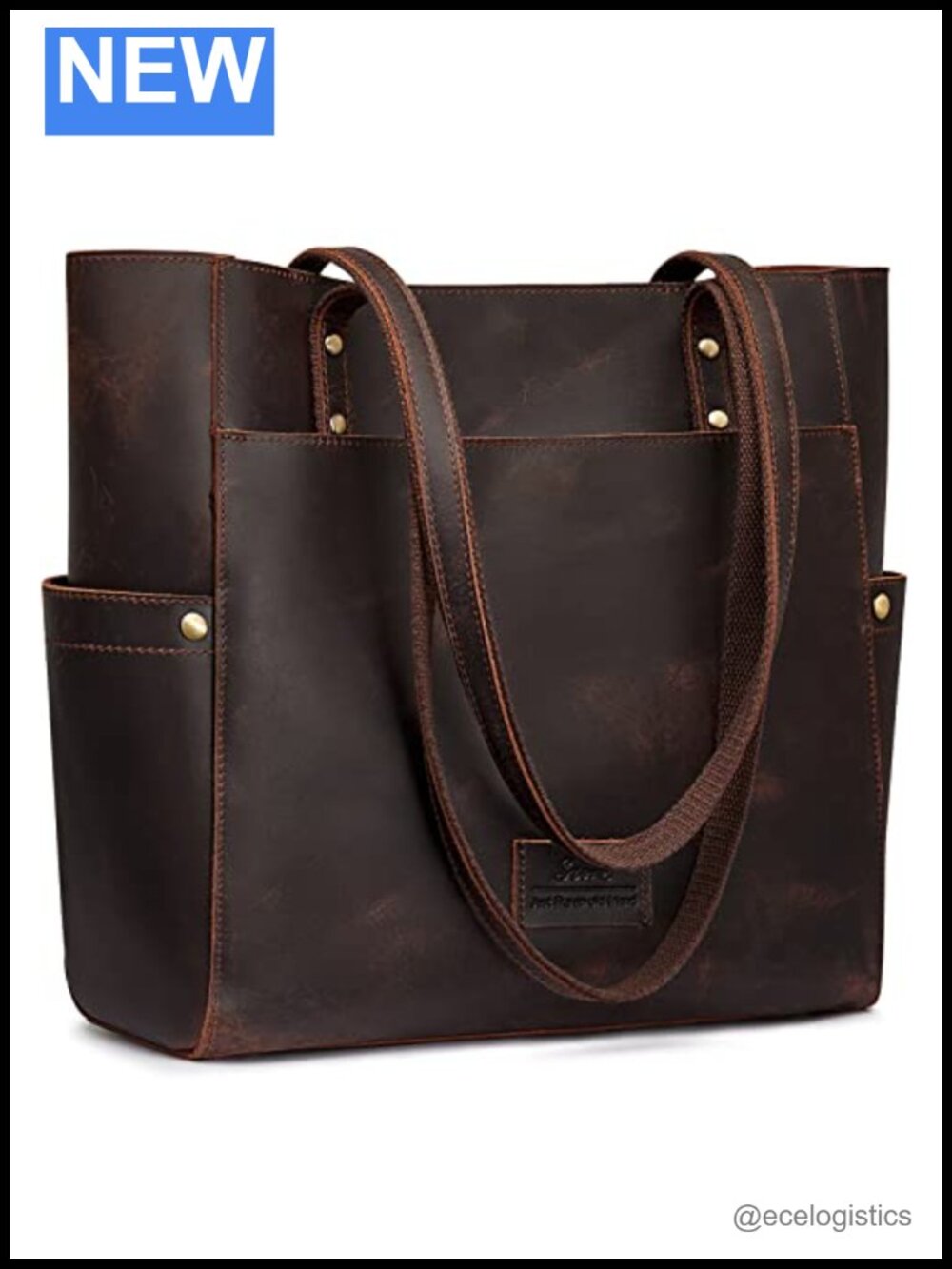 Genuine Leather Tote Bag Women Large Work Handbag Removable Pouch